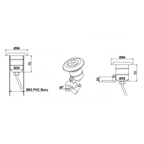 KOMPLE ABS MAMÜL 3 POWER LEDLİ BORUYA GEÇME AYDINLATMA ARMATÜRÜ